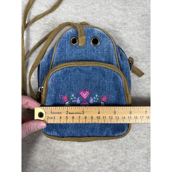 Y2K Youth Girls Denim Floral Embroidered Mini Crossbody Bag - Picture 7 of 8